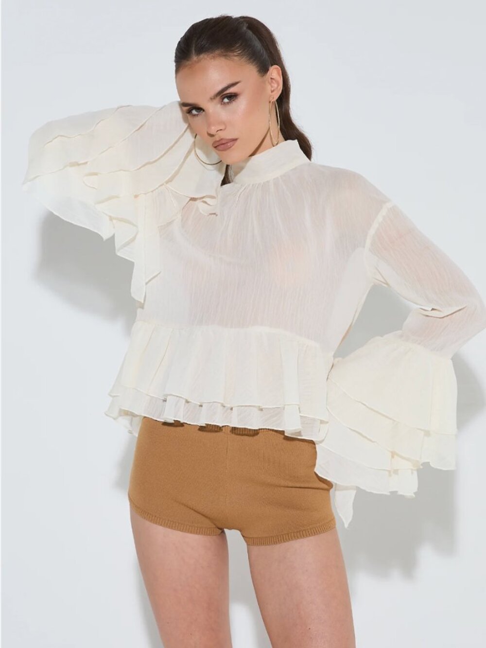 Noughts & Kisses Ivory Ruffle Sheer Blouse